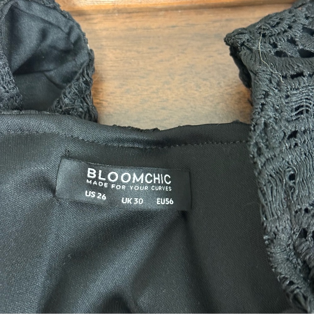 🌸 BloomChic Black Crochet Lace Blouse US 26 Plus Size Long Sleeve Boho Festival - Picture 5 of 8